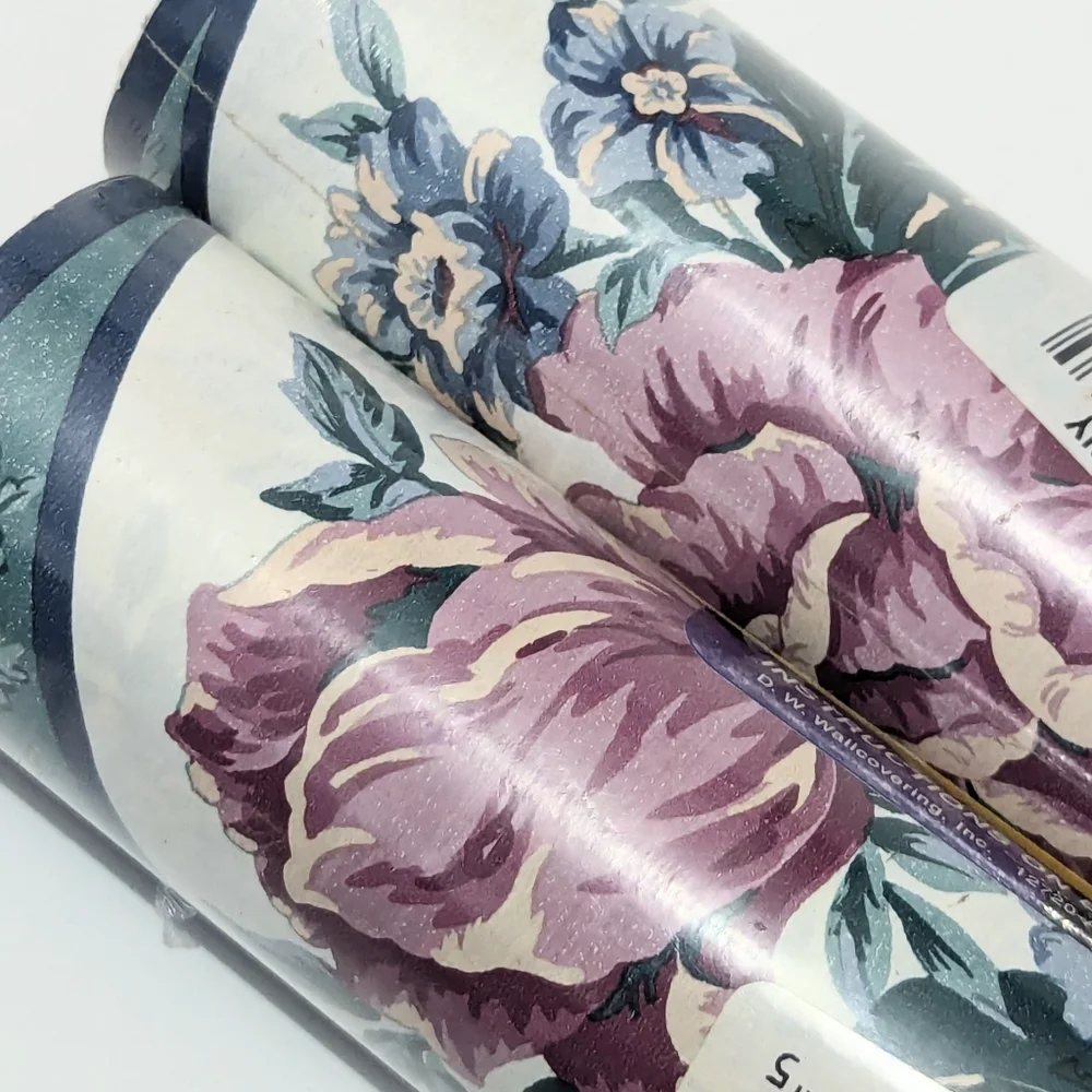 Vintage 90s Pressto Hang & Go Floral Wallpaper Border Pink and Teal Spring Peony